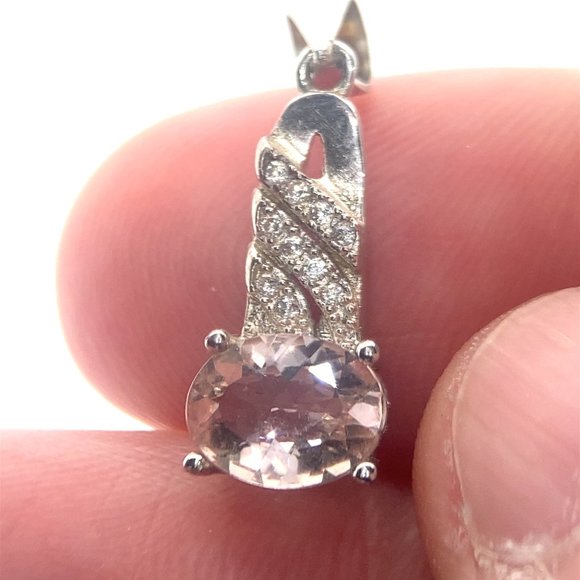 Morganite 1.10ct Platinum Finish Solid 925 Sterling Silver Pendant